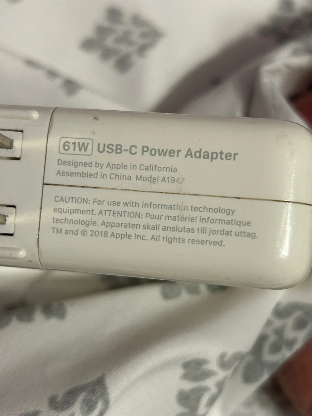 Apple White MacBook 61w Power Adapter with Foldable C- Plug